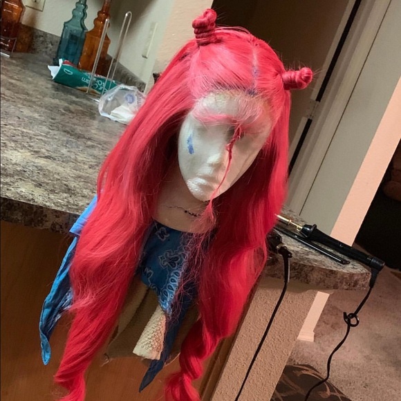 Human Hair Lace Front. HOT PINK custom wig. 28inch